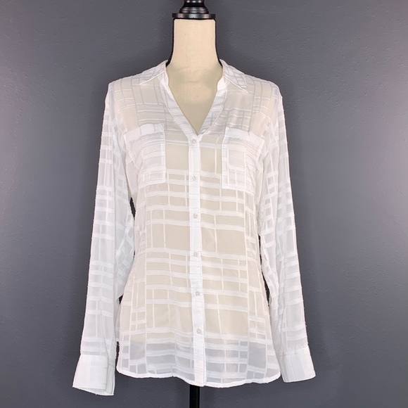 Express Tops - Express White Sheer Portofino Button Down Top